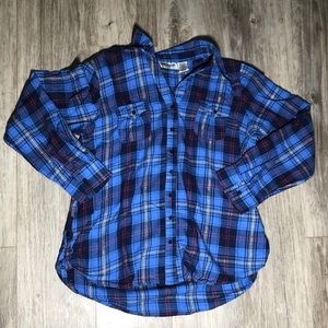 Blue and red plaid blouse